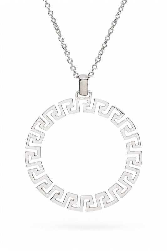 Laser Cut Pattern Round Pendant Necklace