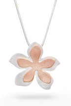 2 Tone Brush Metal Flower Pendant Necklace