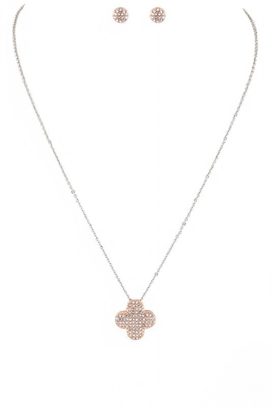 Crystal Clover Pendant Necklace Set