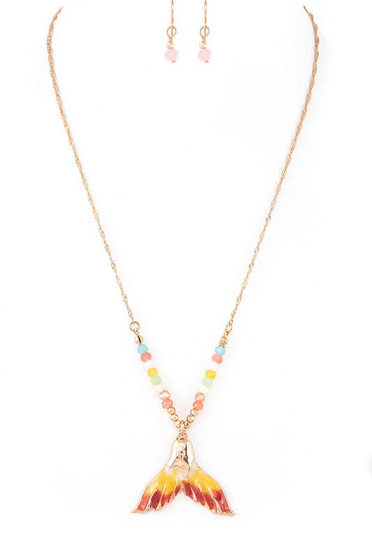 Enamel Mermaid Tail Pendant Necklace Set