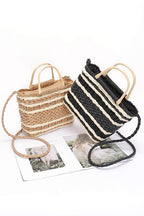 2 Tone Woven Faux Straw Top Handle Tote