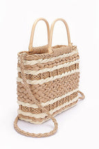 2 Tone Woven Faux Straw Top Handle Tote