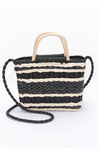 2 Tone Woven Faux Straw Top Handle Tote