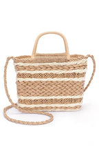 2 Tone Woven Faux Straw Top Handle Tote
