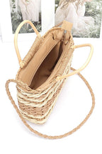 2 Tone Woven Faux Straw Top Handle Tote