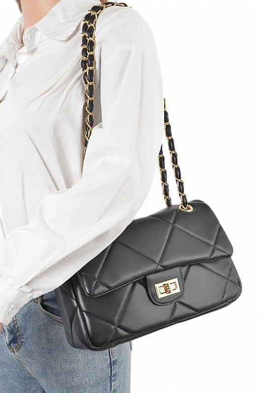 Quilted Twist Lock Classy Shoulder Bag