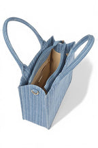 Stripy Denim Top Handle Convertible Small Tote