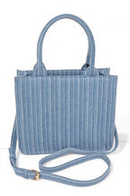 Stripy Denim Top Handle Convertible Small Tote
