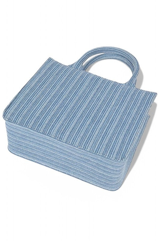 Stripy Denim Top Handle Convertible Small Tote