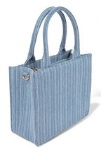 Stripy Denim Top Handle Convertible Small Tote