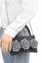 Sparkle Flower Top Handle Clutch Bag