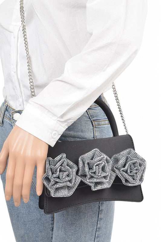 Sparkle Flower Top Handle Clutch Bag