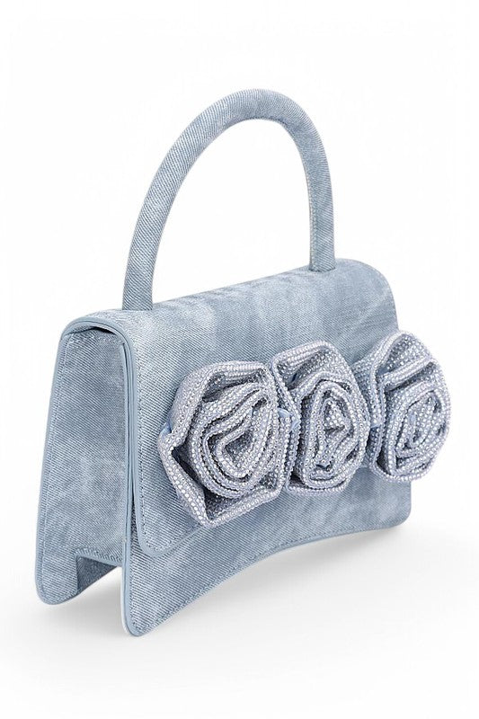 Sparkle Flower Top Handle Clutch Bag