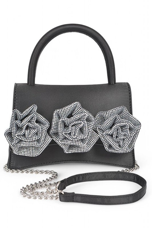 Sparkle Flower Top Handle Clutch Bag