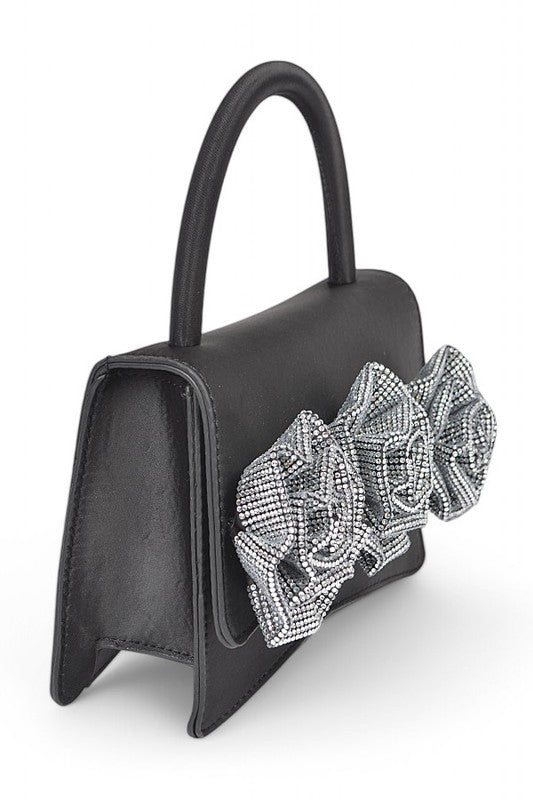 Sparkle Flower Top Handle Clutch Bag