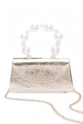 Pearl Handle Metallic Clutch Swing Bag