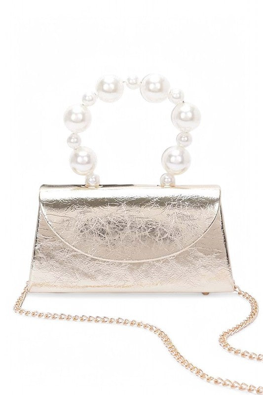 Pearl Handle Metallic Clutch Swing Bag