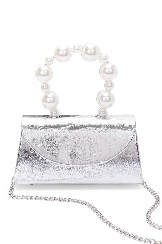 Pearl Handle Metallic Clutch Swing Bag
