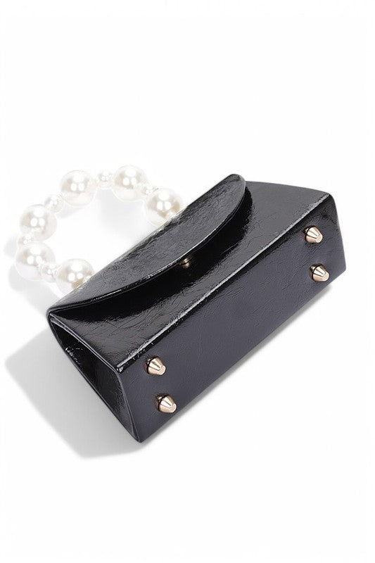 Pearl Handle Metallic Clutch Swing Bag