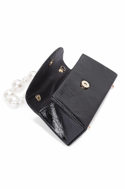Pearl Handle Metallic Clutch Swing Bag