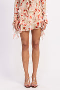 LAYERED RUFFLE MINI SKIRT IN SHEER FLORAL PRINT