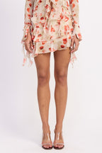 LAYERED RUFFLE MINI SKIRT IN SHEER FLORAL PRINT