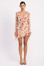 LAYERED RUFFLE MINI SKIRT IN SHEER FLORAL PRINT