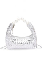 Pearl Handle Metallic Small Convertible Clutch Bag