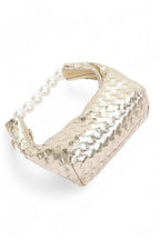 Pearl Handle Metallic Small Convertible Clutch Bag