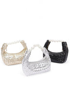 Pearl Handle Metallic Small Convertible Clutch Bag