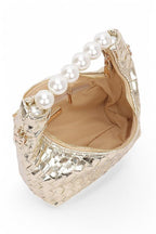 Pearl Handle Metallic Small Convertible Clutch Bag
