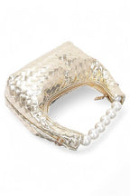 Pearl Handle Metallic Small Convertible Clutch Bag