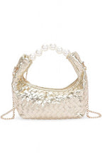 Pearl Handle Metallic Small Convertible Clutch Bag