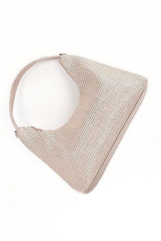Metallic Straw Top Handle Shoulder Bag