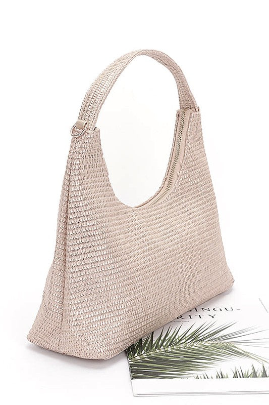 Metallic Straw Top Handle Shoulder Bag