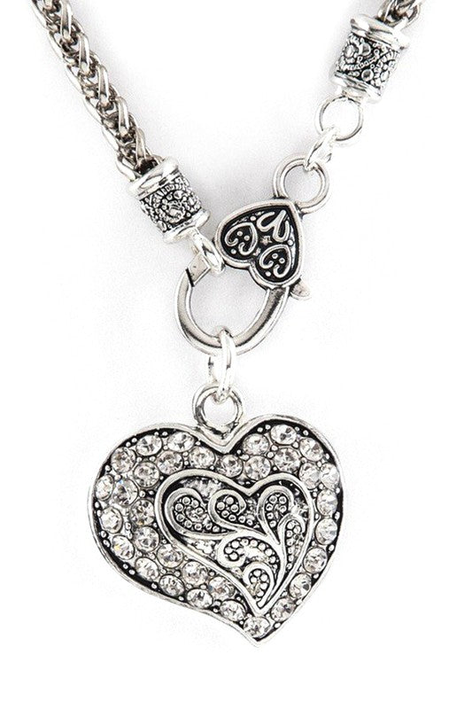 Crystal Swirl Heart Pendant Necklace Set