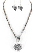 Crystal Swirl Heart Pendant Necklace Set