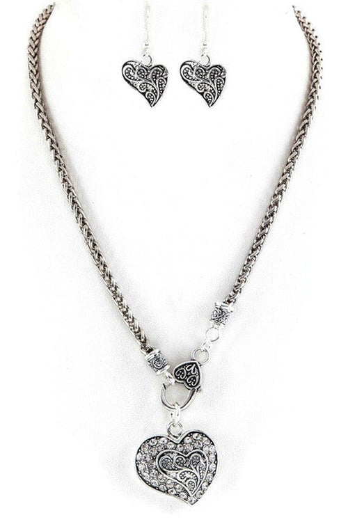 Crystal Swirl Heart Pendant Necklace Set