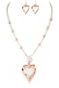 Metal Heart Pendant 2 Tone Necklace Set