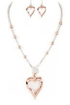 Metal Heart Pendant 2 Tone Necklace Set