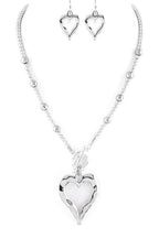 Metal Heart Pendant 2 Tone Necklace Set