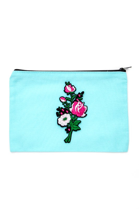Embroidered Flower Patch Small Canvas Pouch