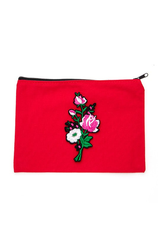 Embroidered Flower Patch Small Canvas Pouch