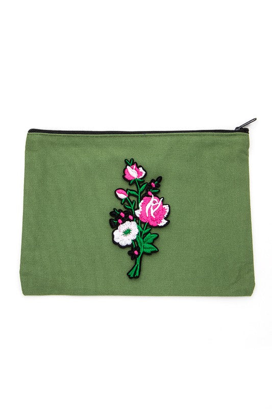 Embroidered Flower Patch Small Canvas Pouch