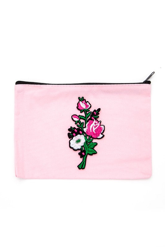 Embroidered Flower Patch Small Canvas Pouch