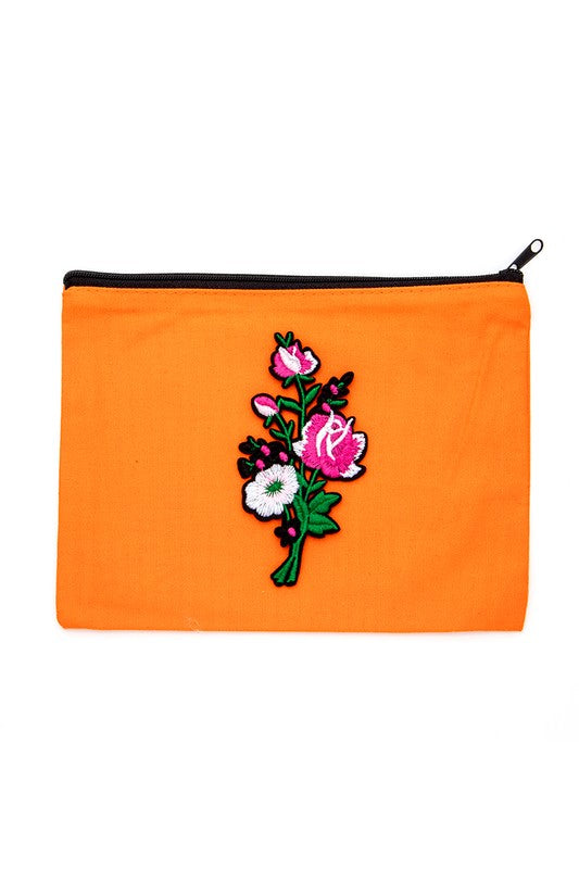 Embroidered Flower Patch Small Canvas Pouch