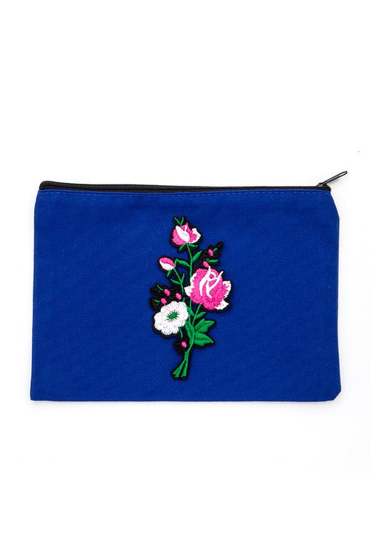 Embroidered Flower Patch Small Canvas Pouch