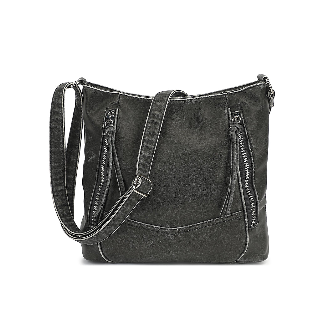 Washed Hobo Crossbody with Front Zip Compartments