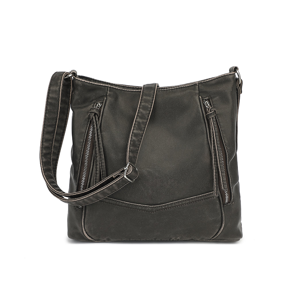 Washed Hobo Crossbody with Front Zip Compartments