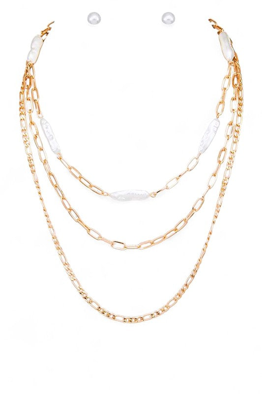 Pearl Station Layer Necklace